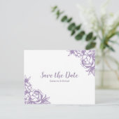 ロマンチックなラベンダーの芍薬 ウェディング セーブ・ザ・デート 案内ポストカード (スタンド正面)