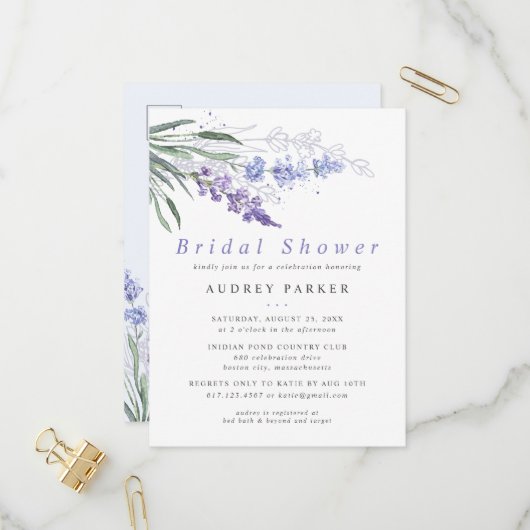 ロマンチックなラベンダーウォーターカラー結婚フローラ インビテーションポストカード (正面/裏面インサイチュ)