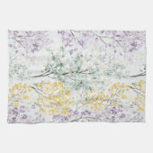 ロマンチックなラベンダーグリーン黄色の花 キッチンタオル (横)