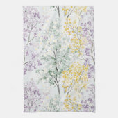 ロマンチックなラベンダーグリーン黄色の花 キッチンタオル (縦)