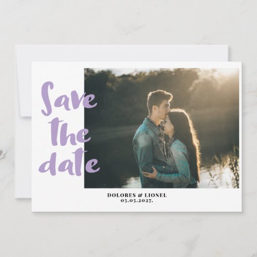ロマンチックなラベンダーフォトデートを保存 招待状 (正面)