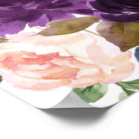 ロマンチックなラベンダーブルー結婚フローラの歓迎サイン ポスター (角)