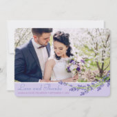 ロマンチックなラベンダー結婚フォトのサンキューカード サンキューカード (正面)