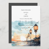 ロマンチックなランタンサンセットグロービーチ結婚スケープ 招待状 (正面/裏面)