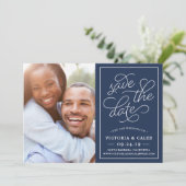 ロマンチックなリクエスト写真デートのカードを保存 |ネイビー セーブザデート (スタンド正面)