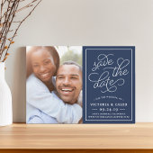 ロマンチックなリクエスト写真デートのカードを保存 |ネイビー セーブザデート