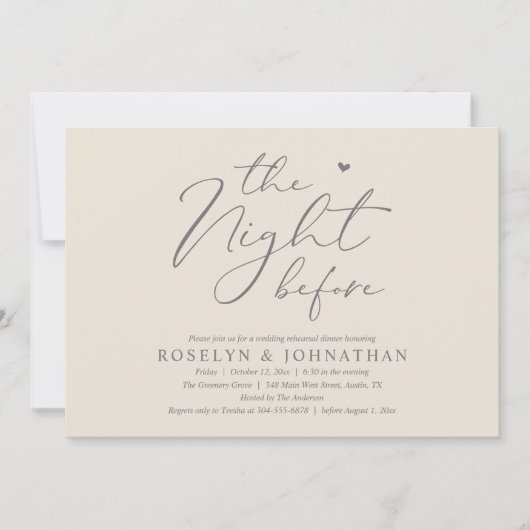 ロマンチックなリハーサル結婚ディナーの前夜 招待状 (正面)