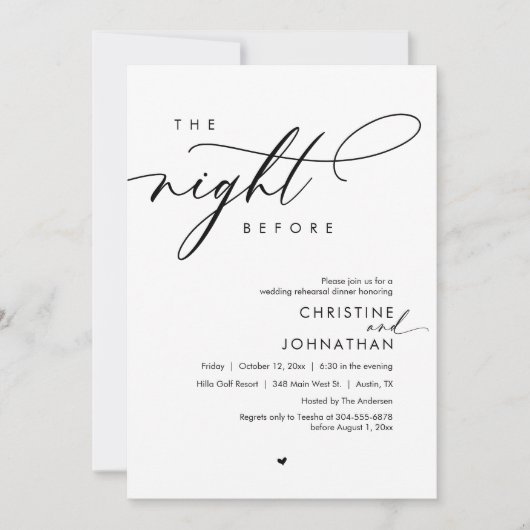 ロマンチックなリハーサル結婚ディナーの前夜 招待状 (正面)