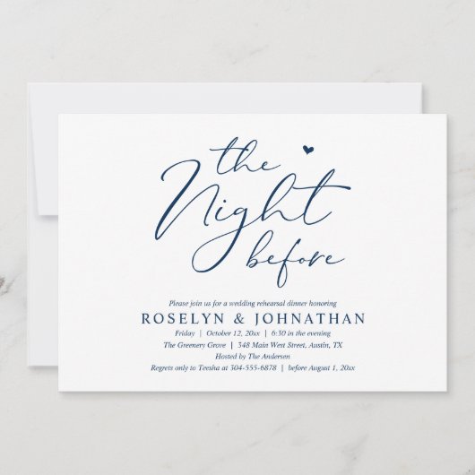 ロマンチックなリハーサル結婚ディナーの前夜 招待状 (正面)