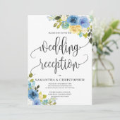 ロマンチックなルスティックブルーイエロー花柄ボヘミアウェディング 招待状 (スタンド正面)