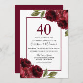 ロマンチックなルビーレッドのバラ 40周年結婚記念日 招待状 (正面/裏面)