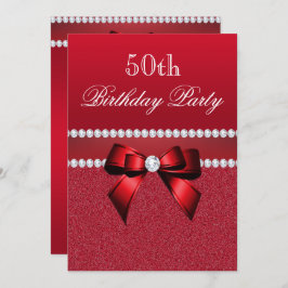 ロマンチックなルビーレッド誕生日パーティー 招待状