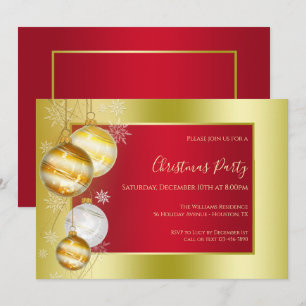 ロマンチックなルビー&金ゴールドフェスティバルクリスマスパーティー 招待状