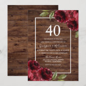 ロマンチックなルーストックの赤いバラ 40周年結婚記念日 招待状 (正面/裏面)