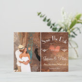 ロマンチックなルーズスタイルの写真 ハート & ウッド セーブ・ザ・デート 招待状 (スタンド正面)