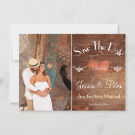 ロマンチックなルーズスタイルの写真 ハート & ウッド セーブ・ザ・デート 招待状