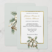 ロマンチックなルーラルグリーン・ホワイト・ゴールドベル・リボン ウェディング 招待状 (正面/裏面)