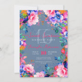 ロマンチックなレインボーガーデンフローラスウィート16ほこりっぽいブルー 招待状 (正面)