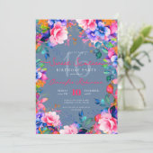 ロマンチックなレインボーガーデンフローラスウィート16ほこりっぽいブルー 招待状 (スタンド正面)