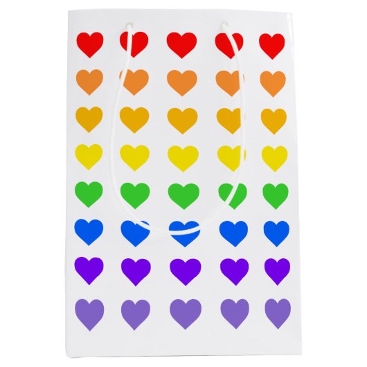 ロマンチックなレインボーハート ミディアムペーパーバッグ (正面)