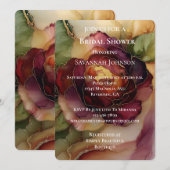 ロマンチックなレッドバーガンディーローズフラワーブライダルシャワー 招待状 (正面/裏面)