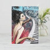ロマンチックなレディーピアノ音楽誕生日カード カード (スタンド正面)
