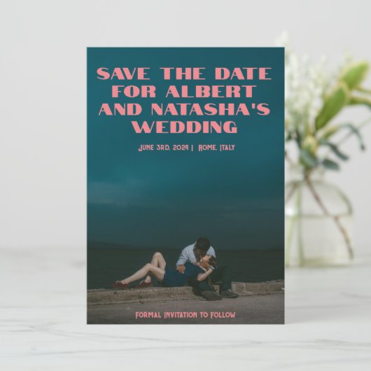 ロマンチックなレトロ映画のポスター日付を保存 招待状 (スタンド正面)