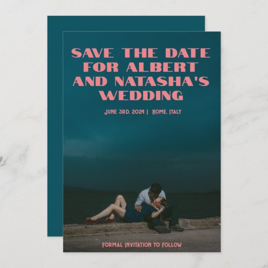 ロマンチックなレトロ映画のポスター日付を保存 招待状 (正面/裏面)