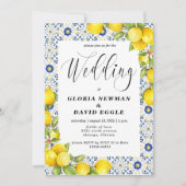 ロマンチックなレモンとブルータイル結婚式招待状 招待状 (正面)