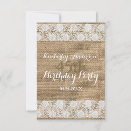ロマンチックなレースおよびバーラップの第45誕生会Inv 招待状