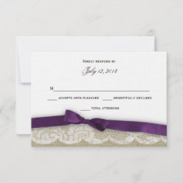 ロマンチックなレースとダークパープルの反応 出欠カード