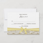 ロマンチックなレースと黄色い弓の反応 出欠カード (正面)