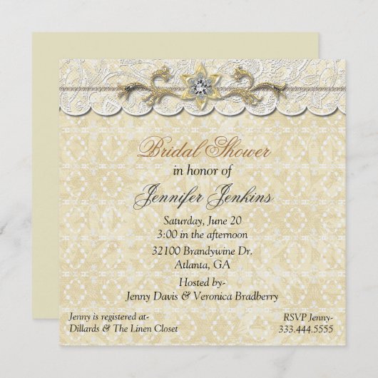 ロマンチックなレースのブライダルシャワーの招待状 招待状 (正面/裏面)