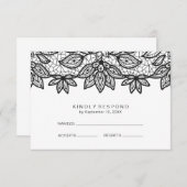 ロマンチックなレース白黒ウェディングRSVP 出欠カード (正面/裏面)