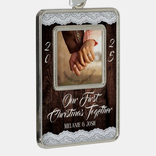 ロマンチックなレース素朴とウッドカントリーシック シルバープレートフレームオーナメント (右)