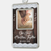 ロマンチックなレース素朴とウッドカントリーシック シルバープレートフレームオーナメント (左)