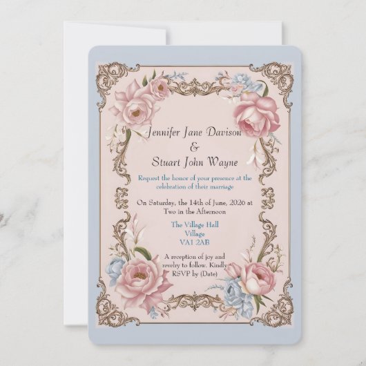 ロマンチックなロココ結婚フローラ 招待状 (正面)