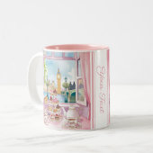 ロマンチックなロンドンコーヒーティー&ケーキピンクウォーター色 ツートーンマグカップ (正面左)
