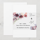 ロマンチックなローズのウェディング招待状 | ソフトな花のエレ 招待状 (正面/裏面)