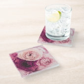 ロマンチックなローズのブーケ:ヴィンテージ ブランディング ガラスコースター (アングル)