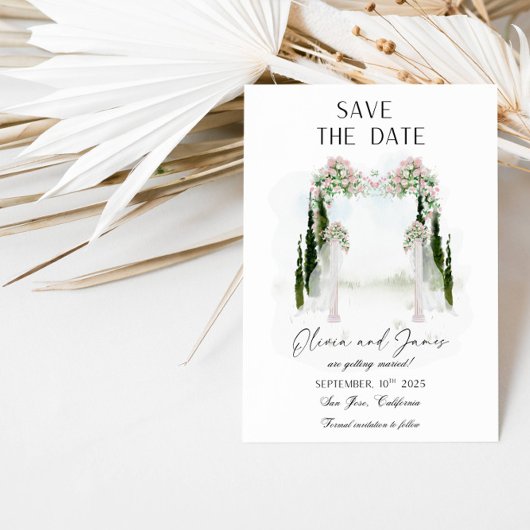 ロマンチックなローズアーチのSave the Date ウェディング 招待状