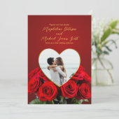 ロマンチックなローズブーケハートフレーム結婚フォト 招待状 (スタンド正面)