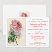 ロマンチックなローズ バッド フラワー カスタム アニバーサリー パーティ 招待状 (正面/裏面)