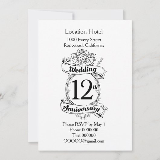 ロマンチックなローズ 12TH 結婚12周年記念 招待状 (裏面)