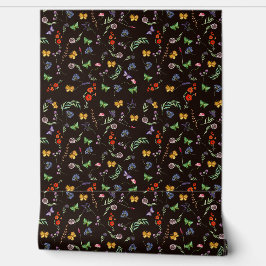 ロマンチックなワイルドフラワーと蝶の黒 壁紙