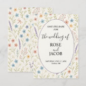 ロマンチックなワイルドフラワーの結婚式 セーブザデート (正面/裏面)