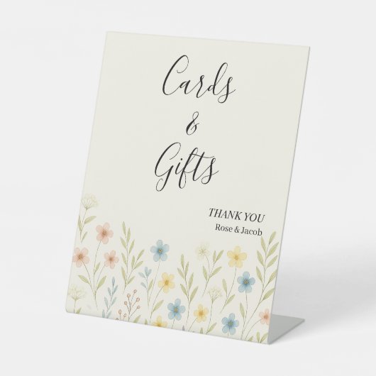ロマンチックなワイルドフラワーウェディングカード&ギフトサイン 台座サイン (正面)