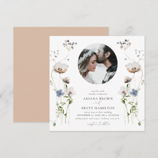 ロマンチックなワイルドフラワーカリグラフィー結婚式招待状 招待状 (正面/裏面)