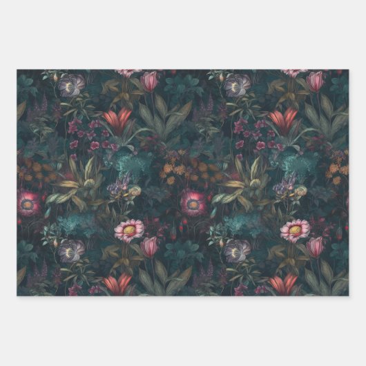 ロマンチックなワイルドフラワーピンクと緑のデコページ ラッピングペーパーシート (正面2)