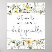 ロマンチックなワイルドフラワーベビーの散水歓迎サイン ポスター (正面)
